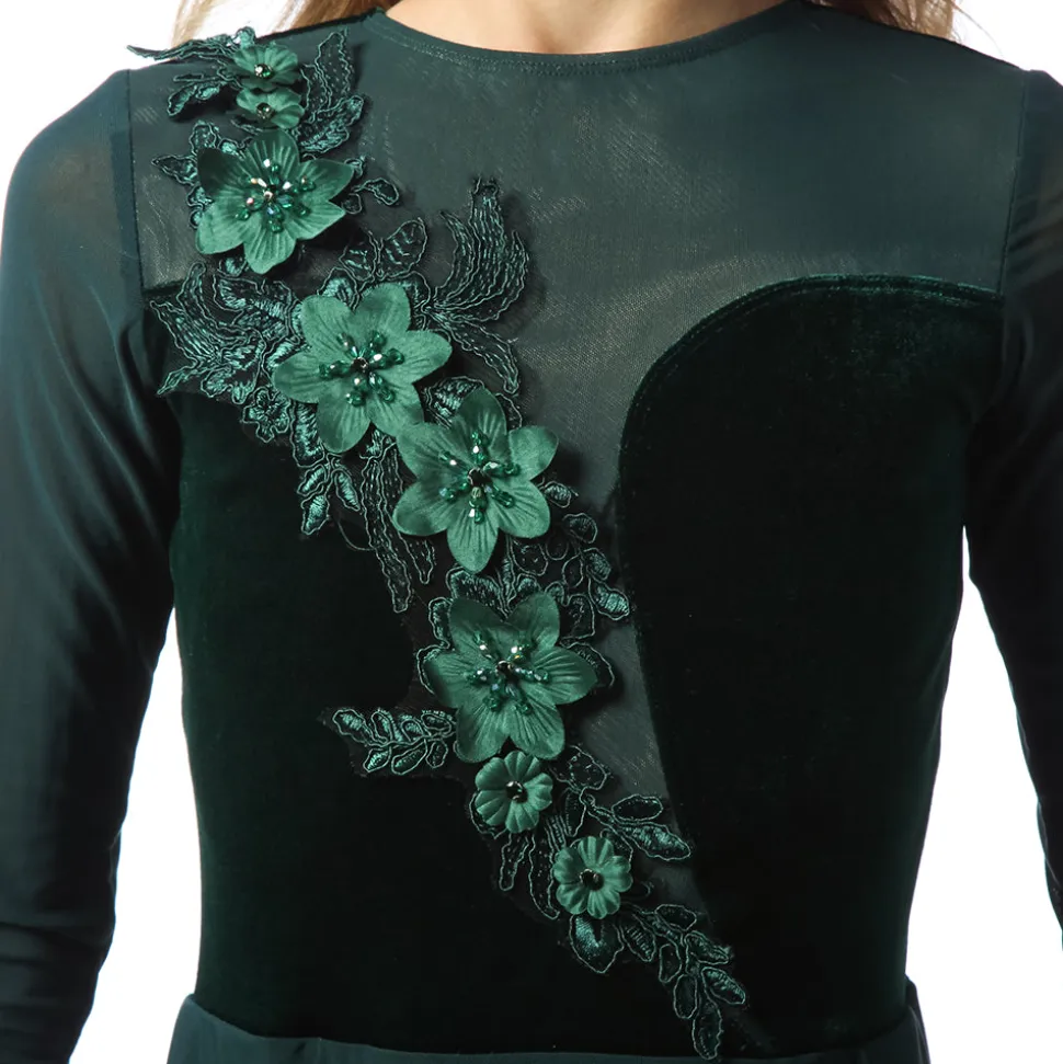 Alexandra Velvet Long Sleeve Skirted Leotard