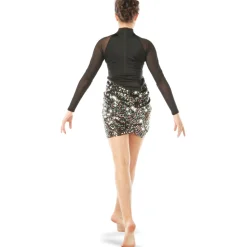 Black Raglan Leotard with Sequin Sash