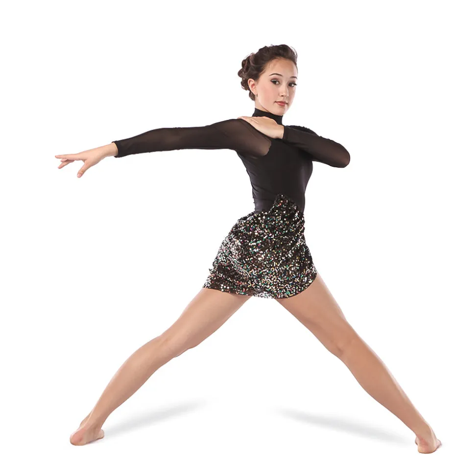 Black Raglan Leotard with Sequin Sash