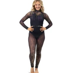 Deco Vertical Lines Mesh Unitard