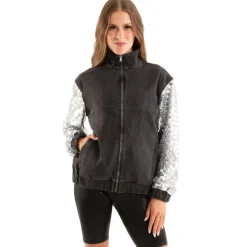 Full Zip Denim and Sequin Jacket