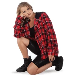 Girls Alexandra Collection Plaid Button Up Shirt w/ Hoodie