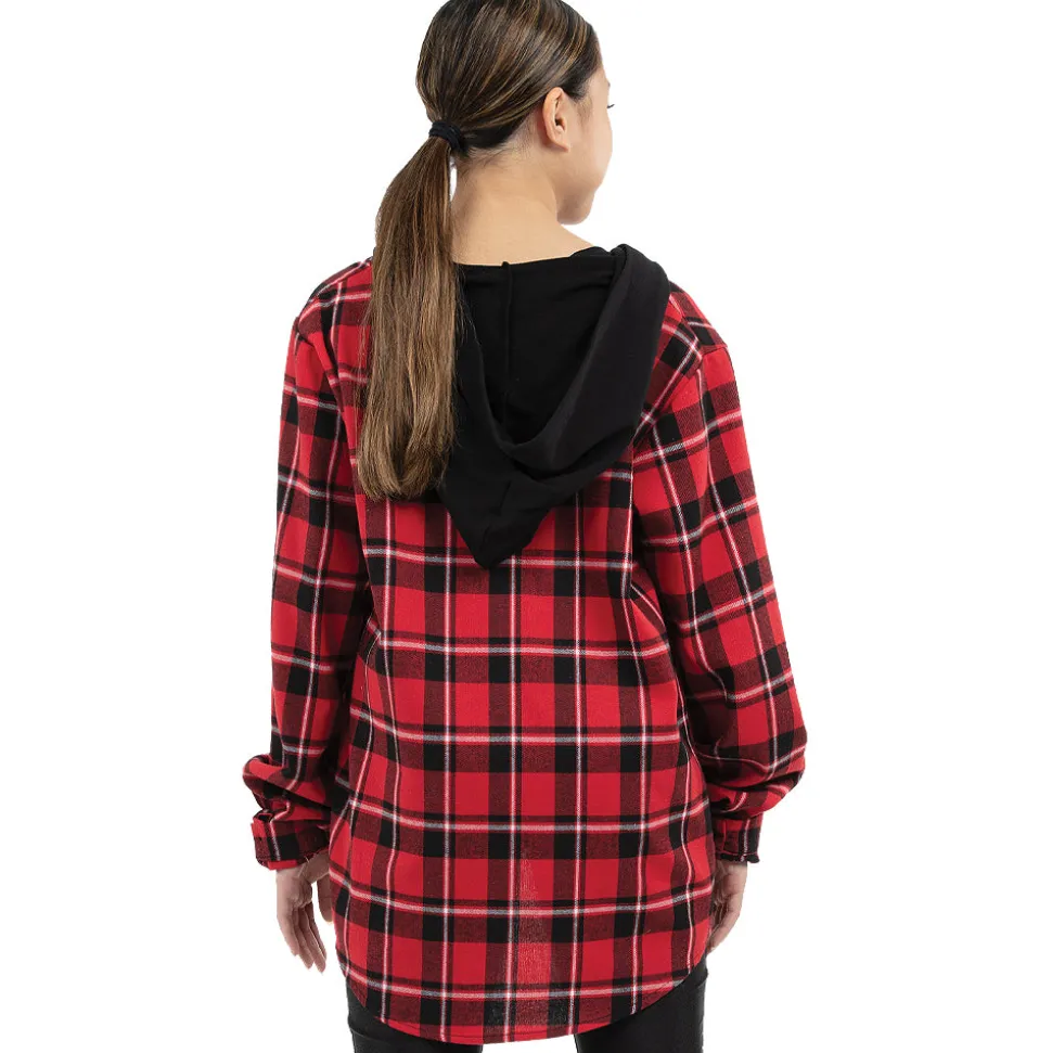 Girls Alexandra Collection Plaid Button Up Shirt w/ Hoodie