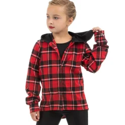 Girls Alexandra Collection Plaid Button Up Shirt w/ Hoodie