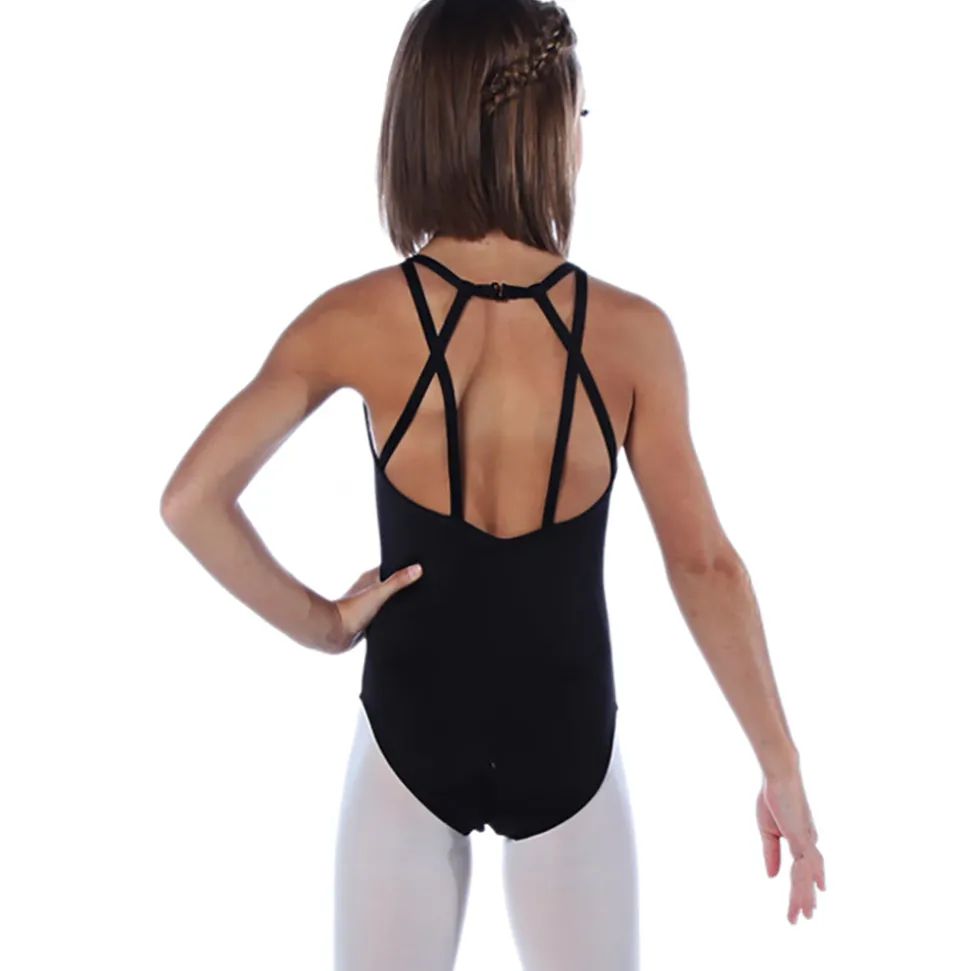 Girls V-Neck Criss Cross Back Strap Leotard