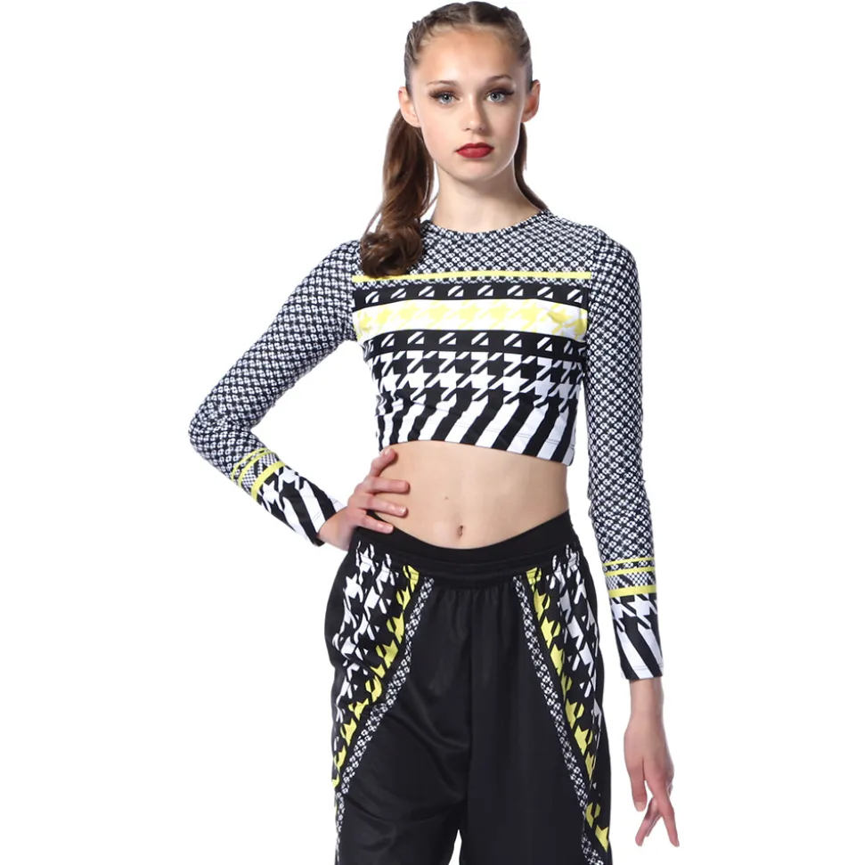 Houndstooth Long Sleeve Crop Top