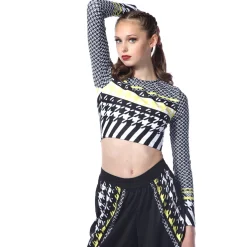 Houndstooth Long Sleeve Crop Top
