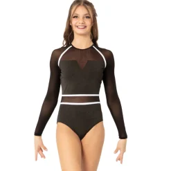 I Will Survive Colorblock Mesh Long Sleeve Leotard