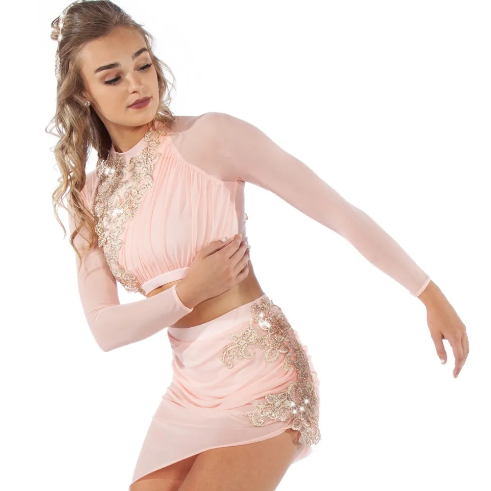 Long Sleeve Gathered Crop Top with Applique