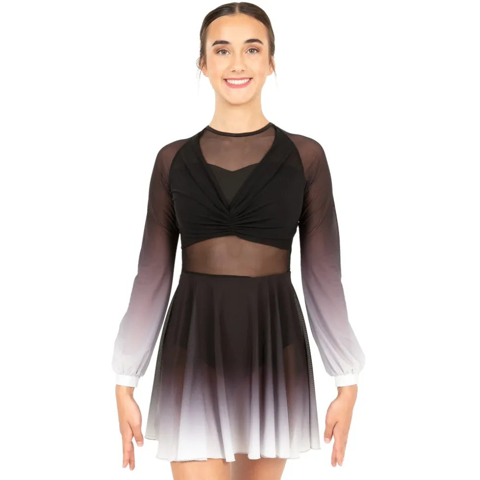 Long Sleeve Midi Ombre Gathered Panel Lyrical Dress