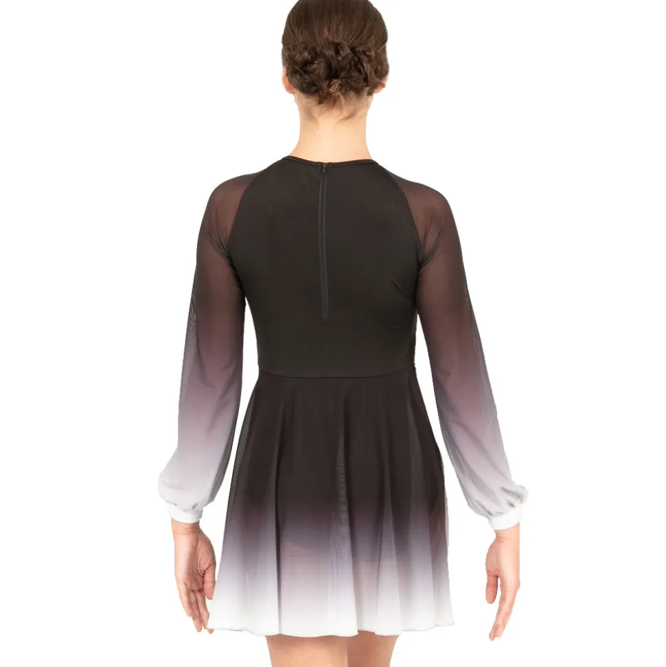 Long Sleeve Midi Ombre Gathered Panel Lyrical Dress