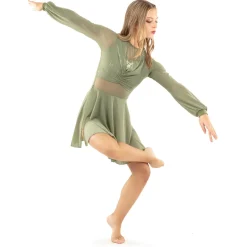Long Sleeve Midi Sequin Gathered Panel Dress