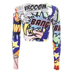 Long Sleeve Pop Art Crop Top
