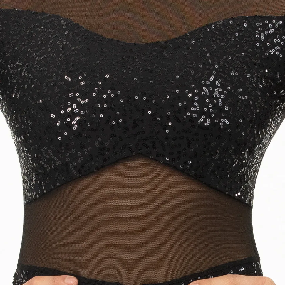 Long Sleeve Sequin Mesh Biketard