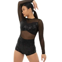 Long Sleeve Sequin Mesh Biketard