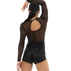 Long Sleeve Sequin Mesh Biketard