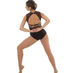 Mesh V-Neck Laceup Back Leotard