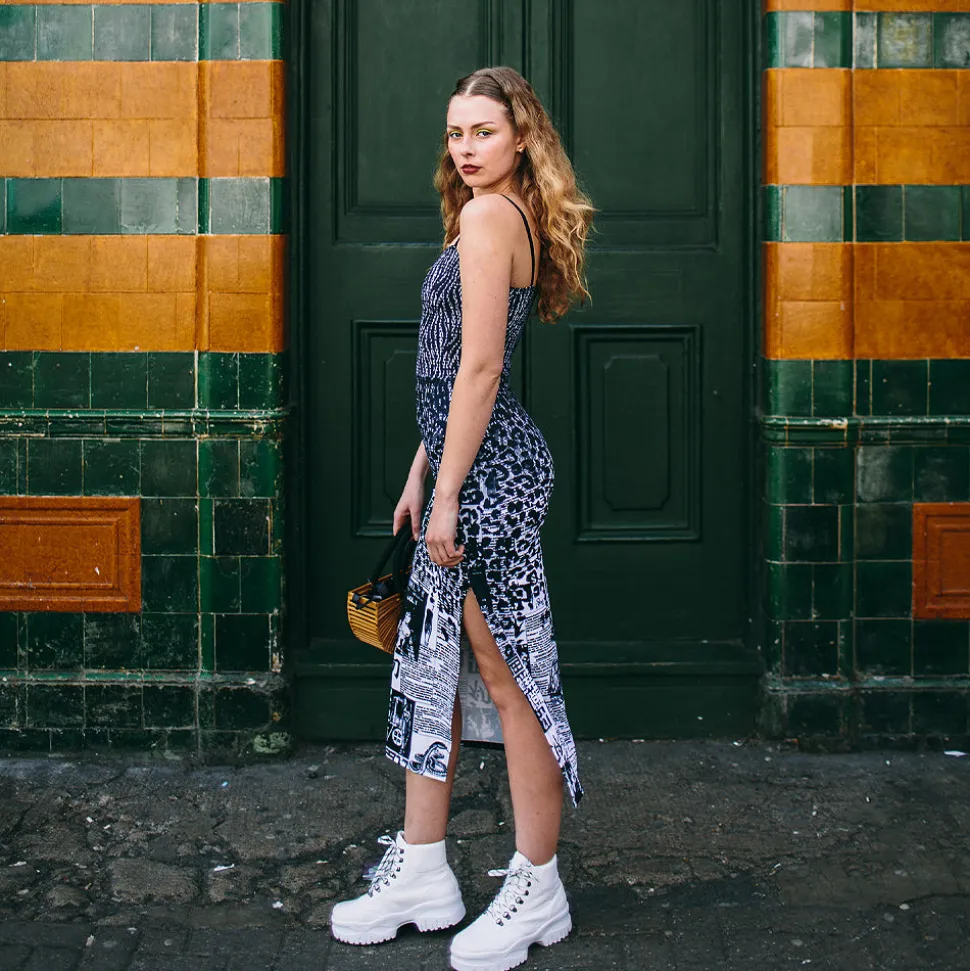 Newspaper Leopard Merge Dress with Slit