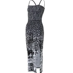 Newspaper Leopard Merge Dress with Slit