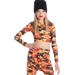 Orange Camo Long Sleeve Crop Top
