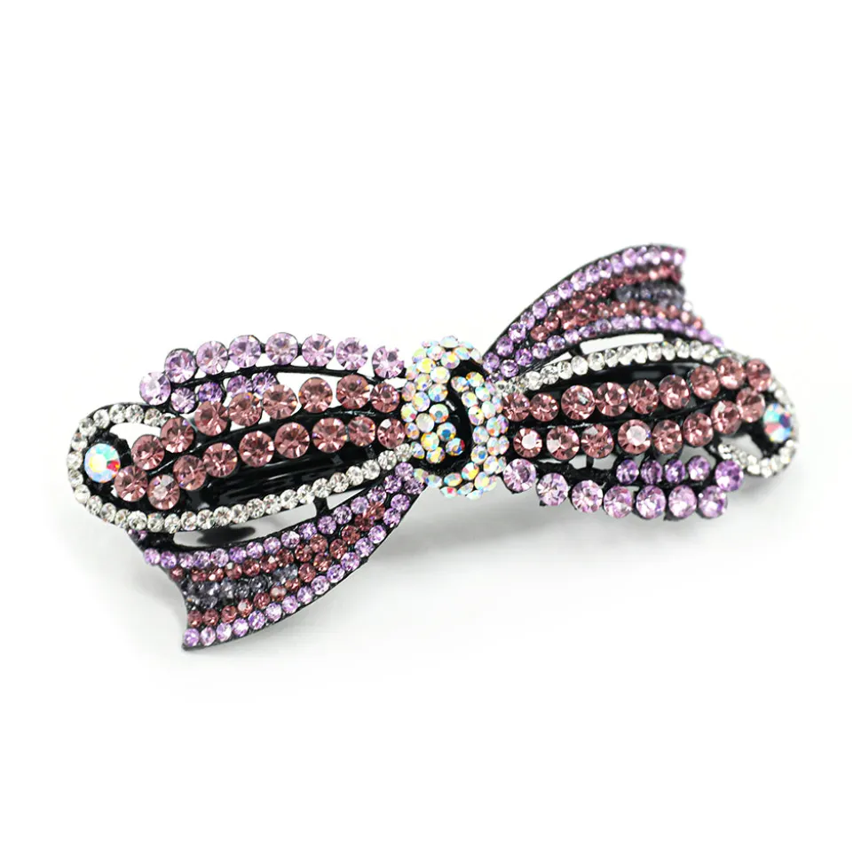 Purple Rhinestone Bow Hair Clip