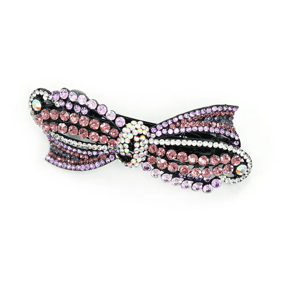 Purple Rhinestone Bow Hair Clip