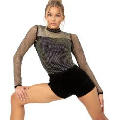 Rhinestone Mesh Velvet Biketard