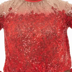 Sequin Billowed Long Sleeve Floral Leotard