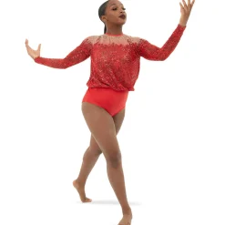 Sequin Billowed Long Sleeve Floral Leotard