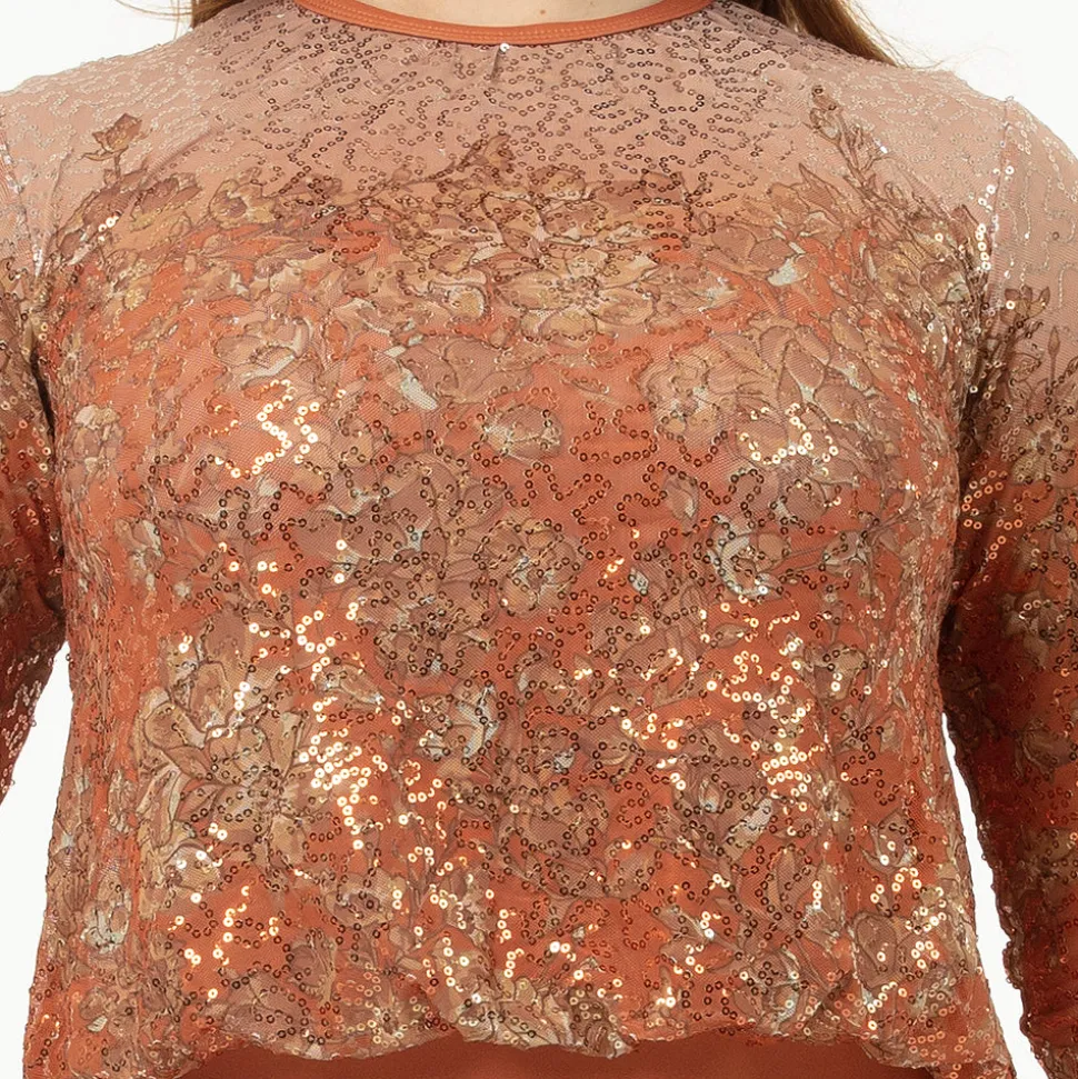 Sequin Billowed Long Sleeve Floral Leotard
