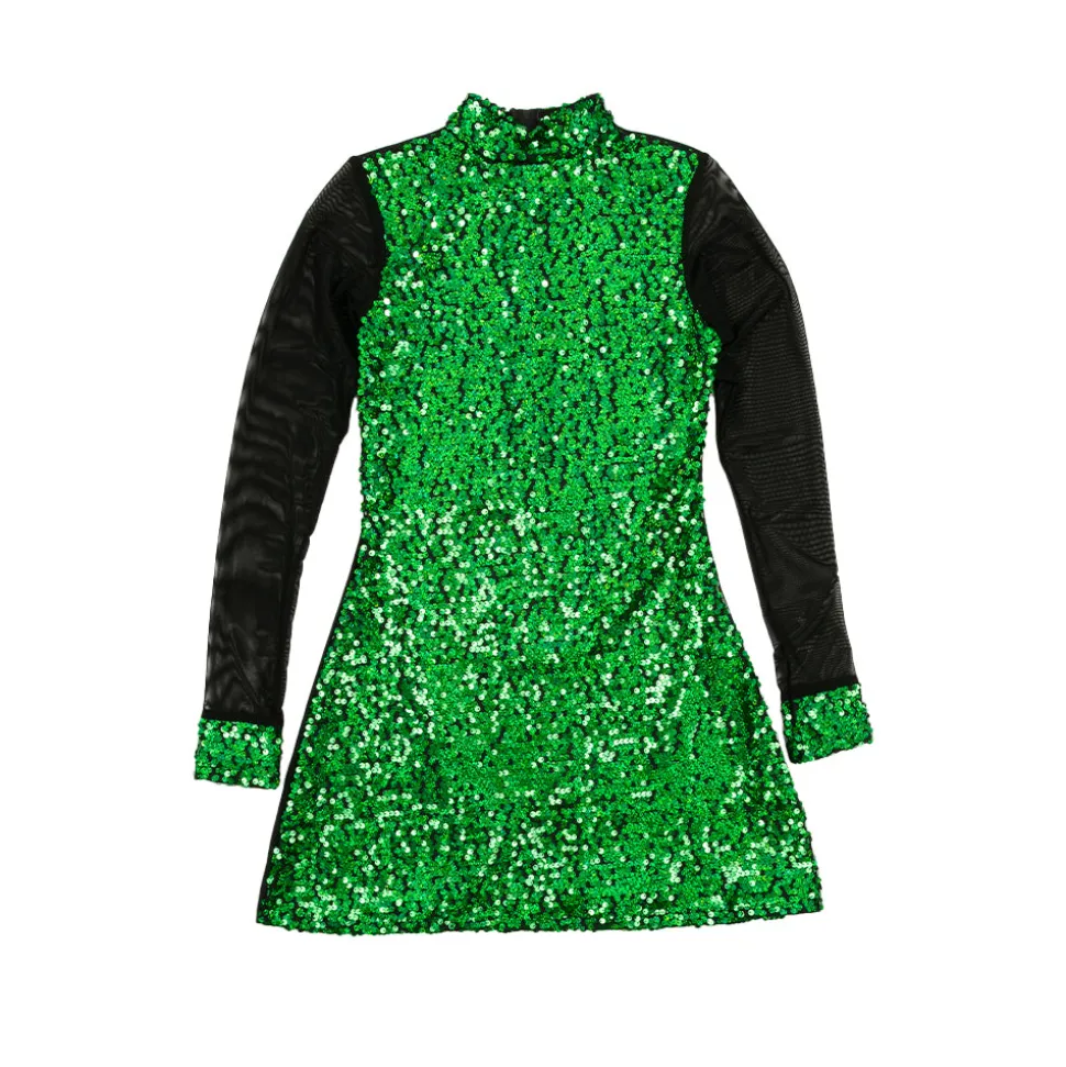 Sequin Long Mesh Sleeve Tunic Dress