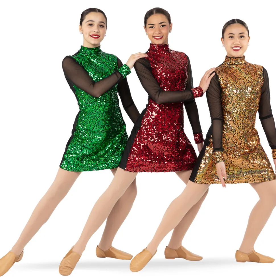 Sequin Long Mesh Sleeve Tunic Dress