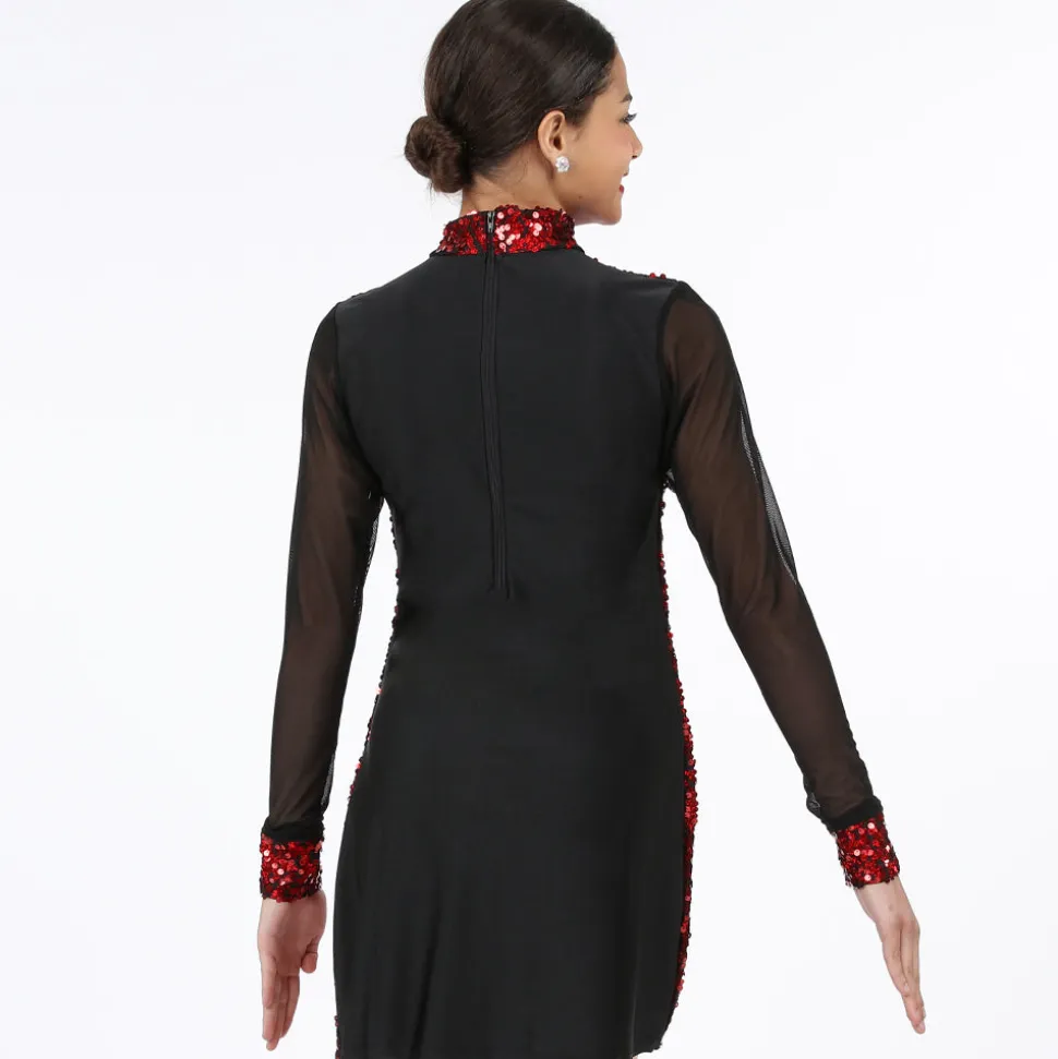 Sequin Long Mesh Sleeve Tunic Dress