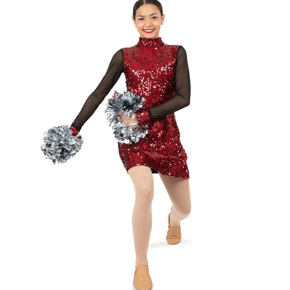 Sequin Long Mesh Sleeve Tunic Dress
