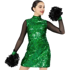 Sequin Long Mesh Sleeve Tunic Dress