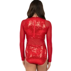Sequin Raglan Mesh Sleeve Leotard