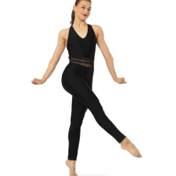 V-Neck Criss Cross Mesh Panel Tank Unitard