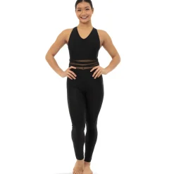 V-Neck Criss Cross Mesh Panel Tank Unitard