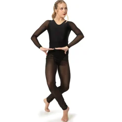V-Neck Mesh Keyhole Long Sleeve Unitard