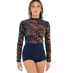 Youth Alexandra Iridescent Sequin Mesh Long Sleeve Biketard