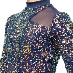 Youth Alexandra Iridescent Sequin Mesh Long Sleeve Biketard