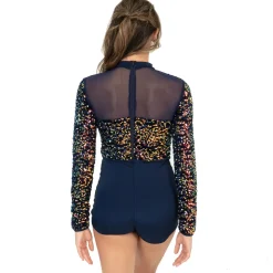 Youth Alexandra Iridescent Sequin Mesh Long Sleeve Biketard