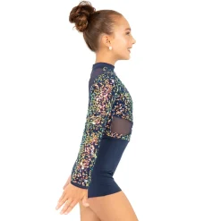 Youth Alexandra Iridescent Sequin Mesh Long Sleeve Biketard