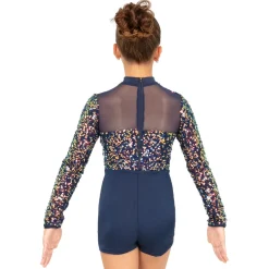 Youth Alexandra Iridescent Sequin Mesh Long Sleeve Biketard