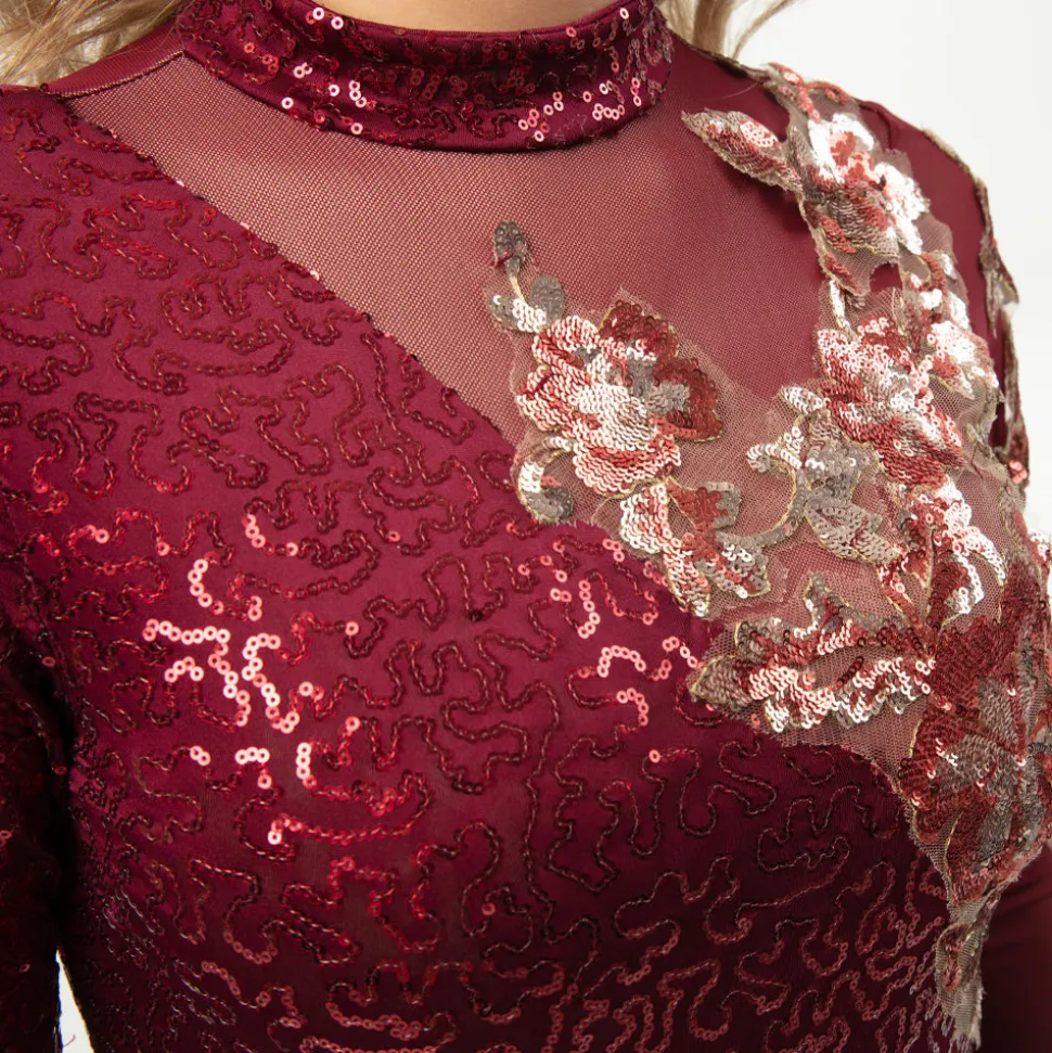 Youth Asymmetrical Sequin Applique Long Sleeve Leotard