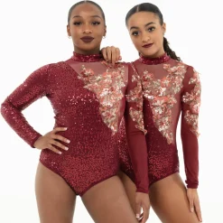 Youth Asymmetrical Sequin Applique Long Sleeve Leotard