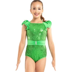 Youth Fancy Ruffle Sleeve Sequin Leotard