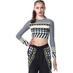 Youth Houndstooth Long Sleeve Crop Top