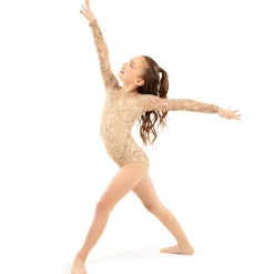 Youth Long Sleeve Floral Flocked Mesh Leotard
