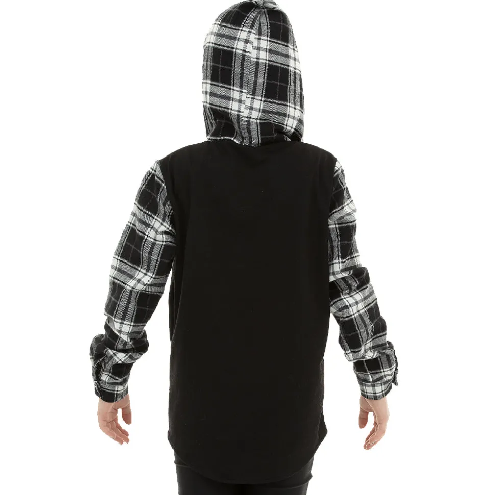 Youth Long Sleeve Hooded Plaid Shirt